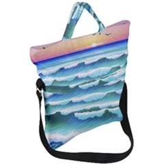 Ocean Sea Waves Beach Fold Over Handle Tote Bag by Simbadda