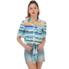 Ocean Sea Waves Beach Tie Front Shirt  by Simbadda