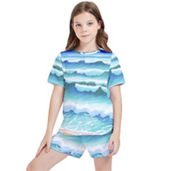 Ocean Sea Waves Beach Kids  Tee And Sports Shorts Set by Simbadda