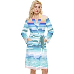 Ocean Sea Waves Beach Long Sleeve Velvet Robe by Simbadda