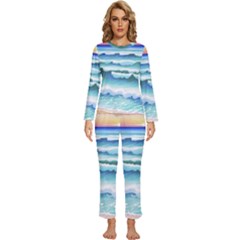 Ocean Sea Waves Beach Womens  Long Sleeve Lightweight Pajamas Set by Simbadda