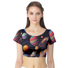 Planet Star Fantasy Short Sleeve Crop Top by Simbadda