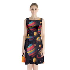 Planet Star Fantasy Sleeveless Waist Tie Chiffon Dress by Simbadda