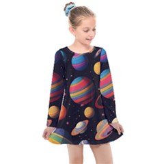 Planet Star Fantasy Kids  Long Sleeve Dress by Simbadda