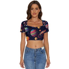 Planet Star Fantasy Short Sleeve Square Neckline Crop Top  by Simbadda