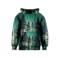 Magic Pine Forest Night Landscape Kids  Pullover Hoodie by Simbadda