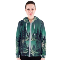 Magic Pine Forest Night Landscape Women s Zipper Hoodie by Simbadda