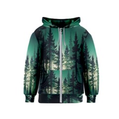 Magic Pine Forest Night Landscape Kids  Zipper Hoodie by Simbadda