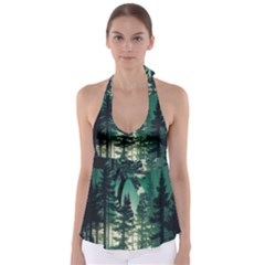 Magic Pine Forest Night Landscape Babydoll Tankini Top by Simbadda