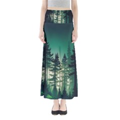 Magic Pine Forest Night Landscape Full Length Maxi Skirt by Simbadda