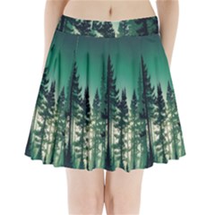 Magic Pine Forest Night Landscape Pleated Mini Skirt by Simbadda