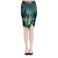 Magic Pine Forest Night Landscape Midi Wrap Pencil Skirt by Simbadda