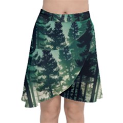 Magic Pine Forest Night Landscape Chiffon Wrap Front Skirt by Simbadda