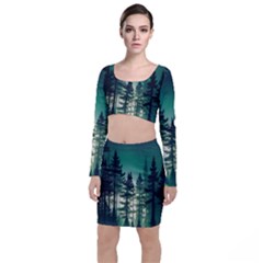 Magic Pine Forest Night Landscape Top And Skirt Sets by Simbadda