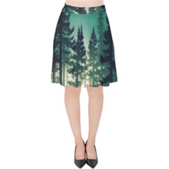 Magic Pine Forest Night Landscape Velvet High Waist Skirt by Simbadda