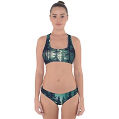 Magic Pine Forest Night Landscape Cross Back Hipster Bikini Set by Simbadda