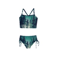 Magic Pine Forest Night Landscape Girls  Tankini Swimsuit by Simbadda