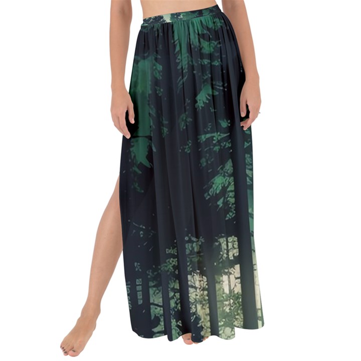 Magic Pine Forest Night Landscape Maxi Chiffon Tie-Up Sarong