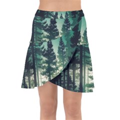 Magic Pine Forest Night Landscape Wrap Front Skirt by Simbadda