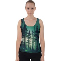 Magic Pine Forest Night Landscape Velvet Tank Top by Simbadda