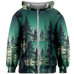 Magic Pine Forest Night Landscape Kids  Zipper Hoodie Without Drawstring by Simbadda