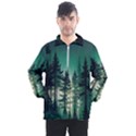 Magic Pine Forest Night Landscape Men s Half Zip Pullover View1