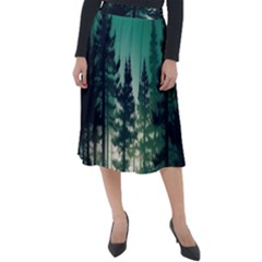 Magic Pine Forest Night Landscape Classic Velour Midi Skirt  by Simbadda