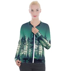 Magic Pine Forest Night Landscape Casual Zip Up Jacket by Simbadda