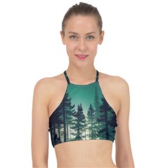 Magic Pine Forest Night Landscape Halter Bikini Top by Simbadda