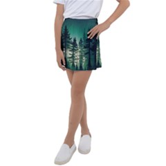 Magic Pine Forest Night Landscape Kids  Tennis Skirt by Simbadda