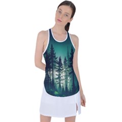 Magic Pine Forest Night Landscape Racer Back Mesh Tank Top by Simbadda