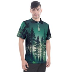 Magic Pine Forest Night Landscape Men s Polo Tee by Simbadda