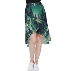 Magic Pine Forest Night Landscape Frill Hi Low Chiffon Skirt by Simbadda