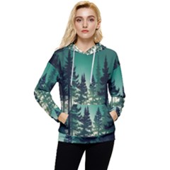 Magic Pine Forest Night Landscape Women s Lightweight Drawstring Hoodie by Simbadda