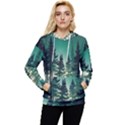 Magic Pine Forest Night Landscape Women s Lightweight Drawstring Hoodie View1