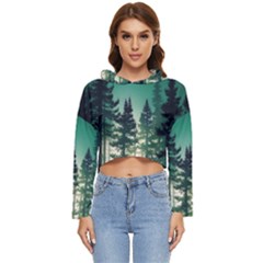 Magic Pine Forest Night Landscape Women s Lightweight Cropped Hoodie by Simbadda