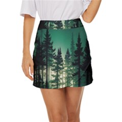 Magic Pine Forest Night Landscape Mini Front Wrap Skirt by Simbadda