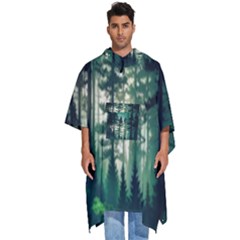 Magic Pine Forest Night Landscape Men s Hooded Rain Ponchos by Simbadda