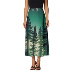 Magic Pine Forest Night Landscape Classic Midi Chiffon Skirt by Simbadda