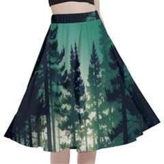 Magic Pine Forest Night Landscape A-line Full Circle Midi Skirt With Pocket by Simbadda