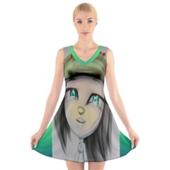 Girls Painting Design V-neck Sleeveless Dress