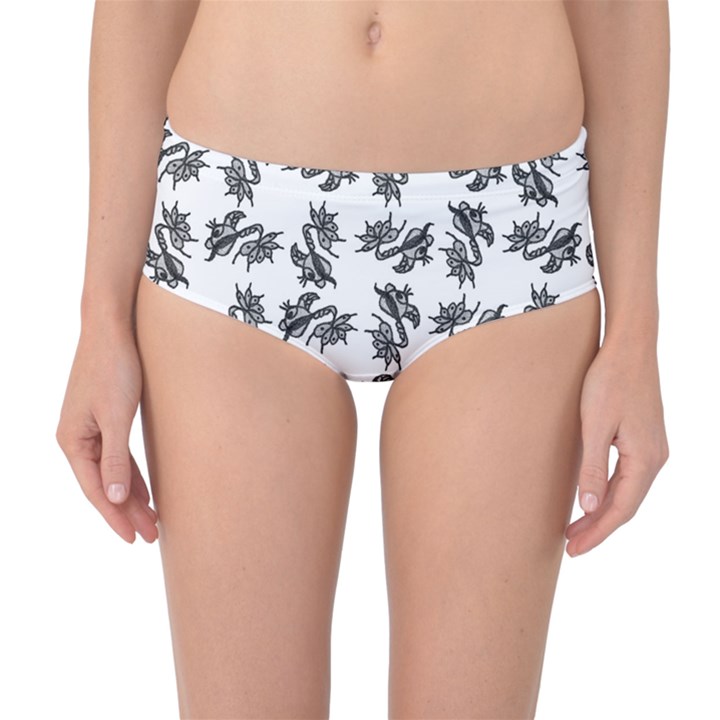 Alien creatures dance pattern Mid-Waist Bikini Bottoms