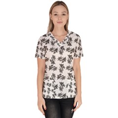 Alien Creatures Dance Pattern Women s V-neck Scrub Top