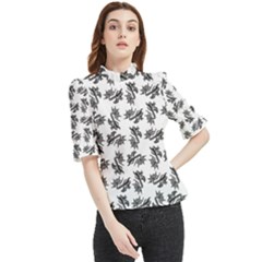 Alien Creatures Dance Pattern Frill Neck Blouse