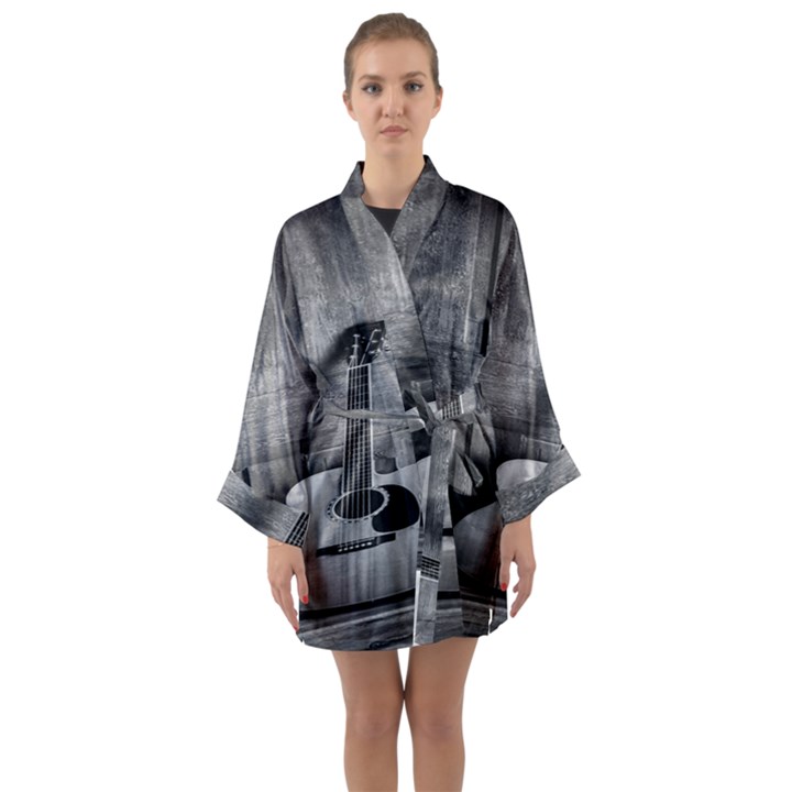 Acoustic Guitar Long Sleeve Satin Kimono