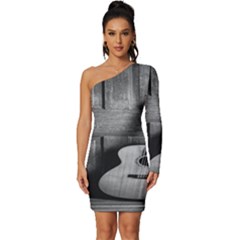 Acoustic Guitar Long Sleeve One Shoulder Mini Dress by artworkshop