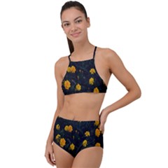 Bloomed Yellow Petaled Flower Plants Halter Tankini Set by artworkshop