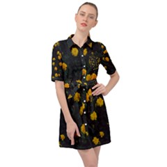 Bloomed Yellow Petaled Flower Plants Belted Shirt Dress by artworkshop