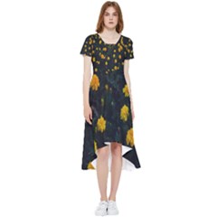 Bloomed Yellow Petaled Flower Plants High Low Boho Dress