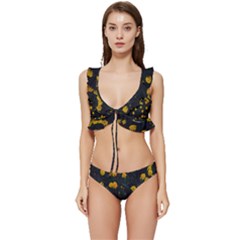 Bloomed Yellow Petaled Flower Plants Low Cut Ruffle Edge Bikini Set by artworkshop